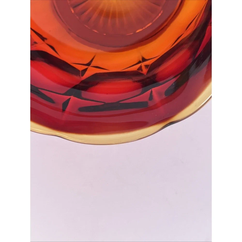 VTG Amberina Glass Basket sunset signed JD artist Jim Dunlavy Red Yellow GLOWS
